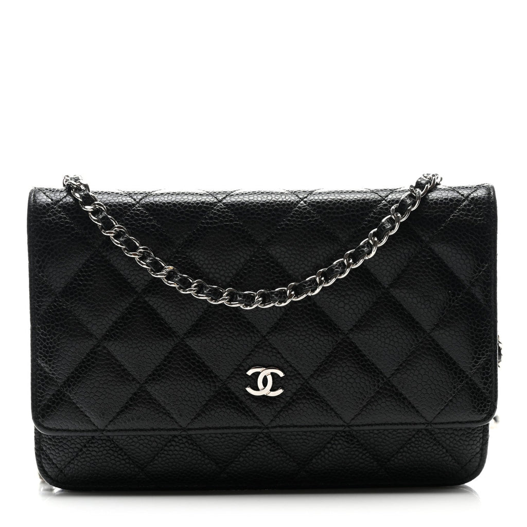 Caviar Quilted Wallet on Chain WOC Black