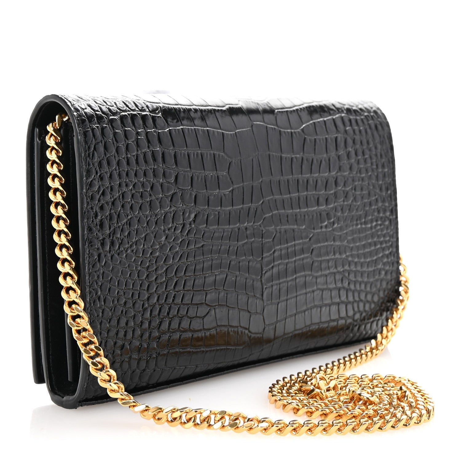 Calfskin Crocodile Embossed Cassandre Wallet On Chain WOC Black