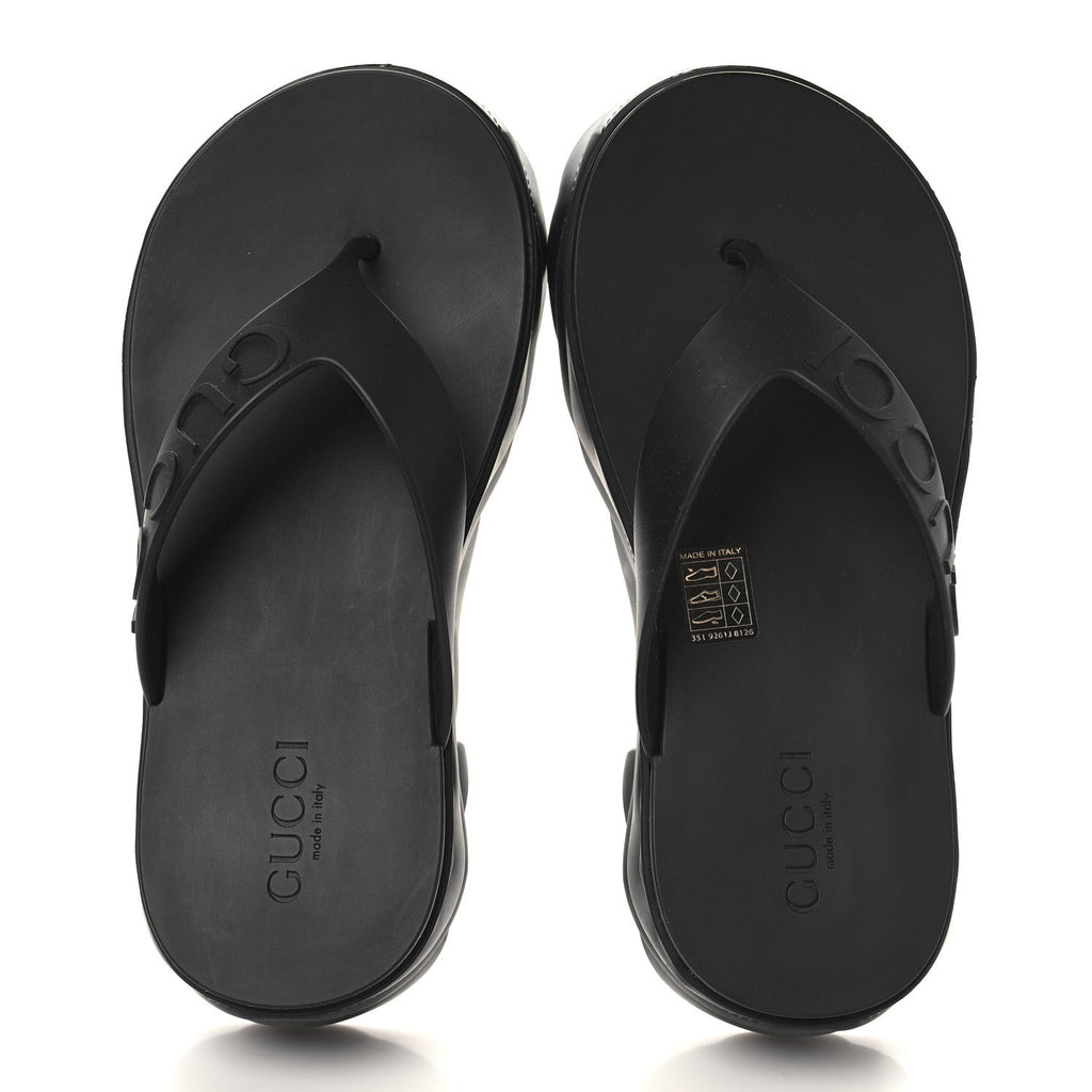 Rubber Chevron Logo Embossed Womens Thong Platform Sandals 38 Black