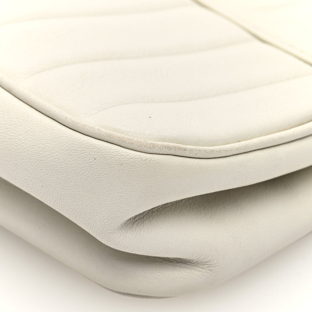 Calfskin Vertical Quilted Lax Clutch With Chain Off White