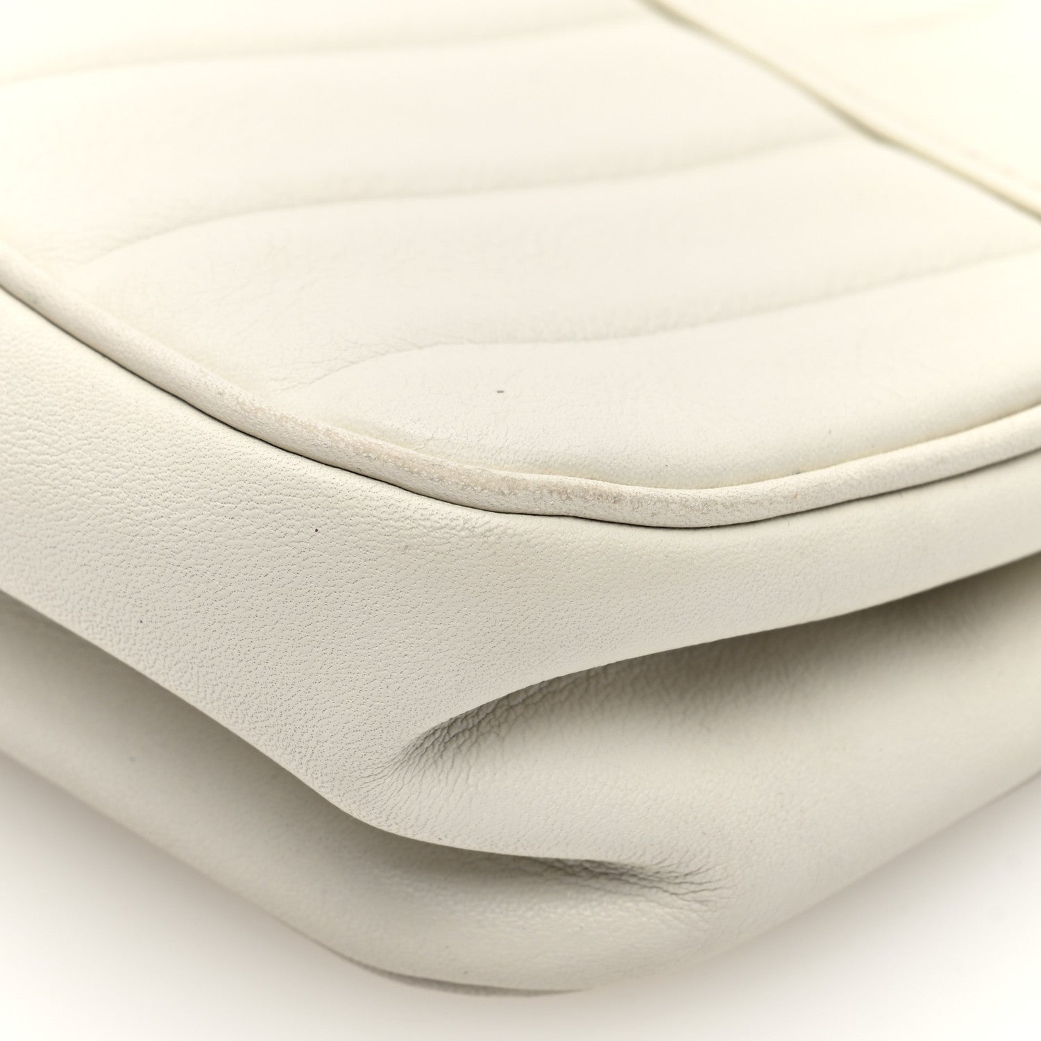 Calfskin Vertical Quilted Lax Clutch With Chain Off White