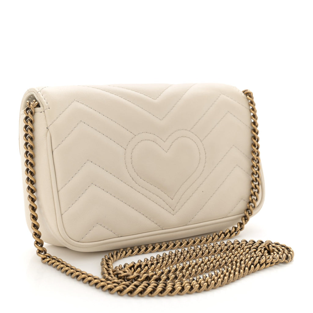 Calfskin Matelasse Super Mini GG Marmont Shoulder Bag White