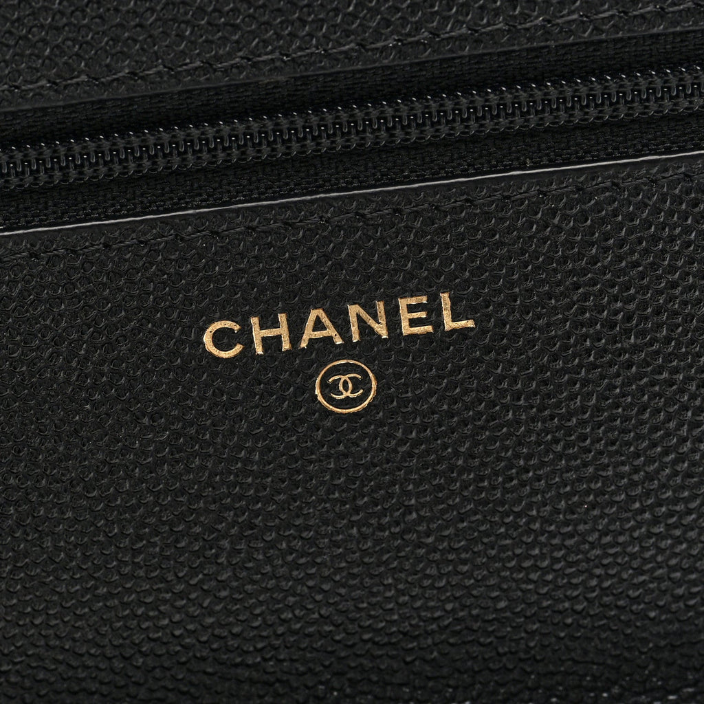 Caviar Quilted Golden Class Wallet On Chain WOC Black