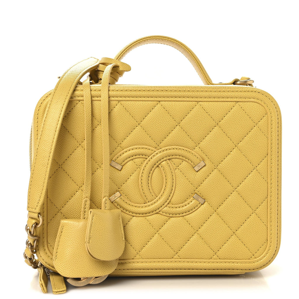 Caviar Quilted Medium CC Filigree Vanity Case Yellow