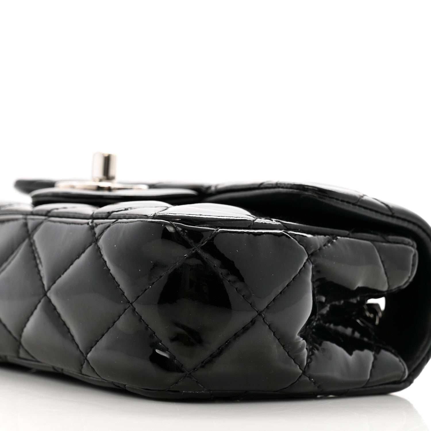 Patent Calfskin Quilted Extra Mini Rectangular Flap Black