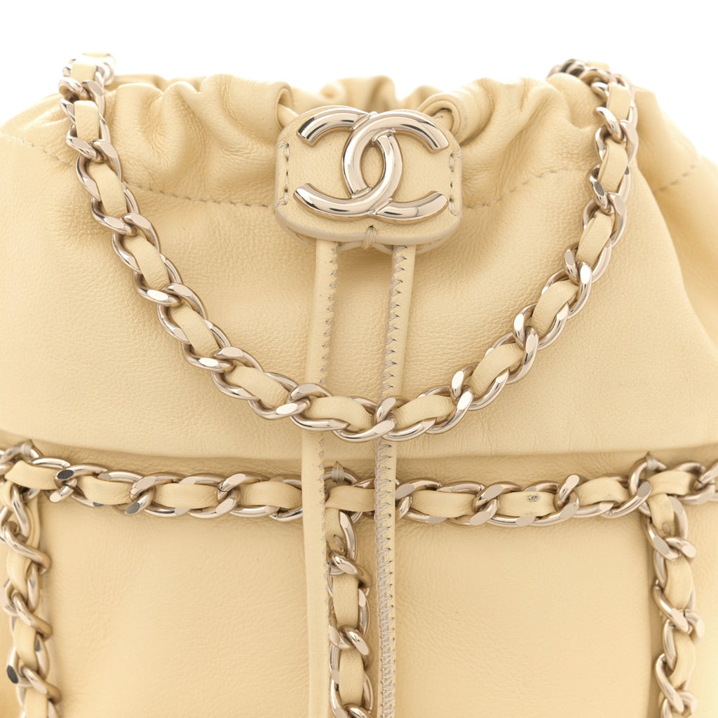 Lambskin Bucket Chain Drawstring Bag Yellow
