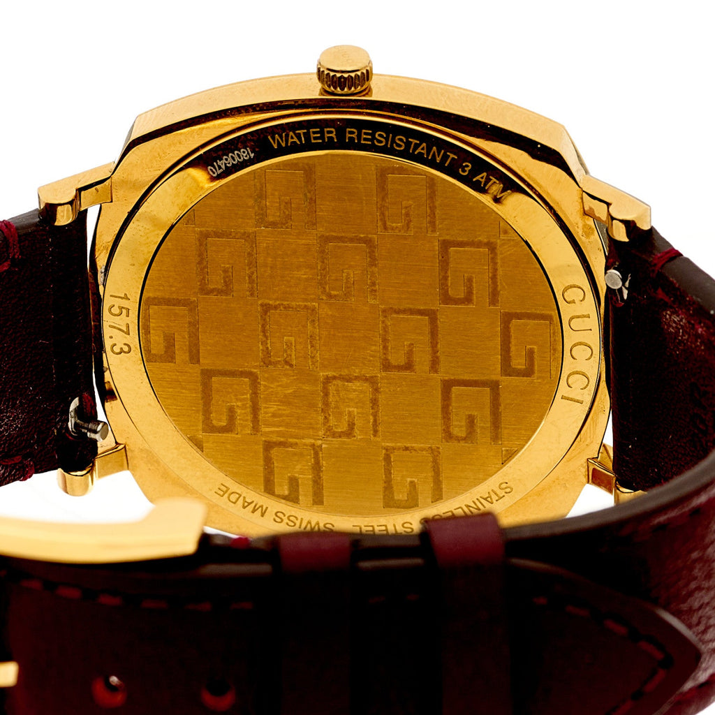 Stainless Steel Calfskin 38mm Grip Quartz Watch Burgundy