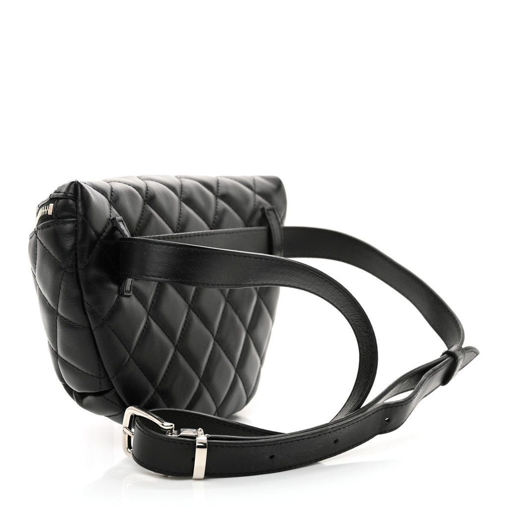 Calfskin Quilted Waist Belt Bag Black
