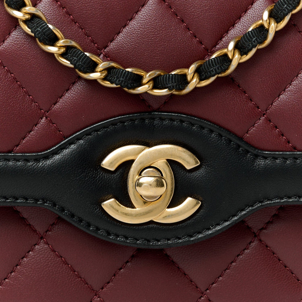 Lambskin Quilted Mini Two Tone Day Flap Burgundy