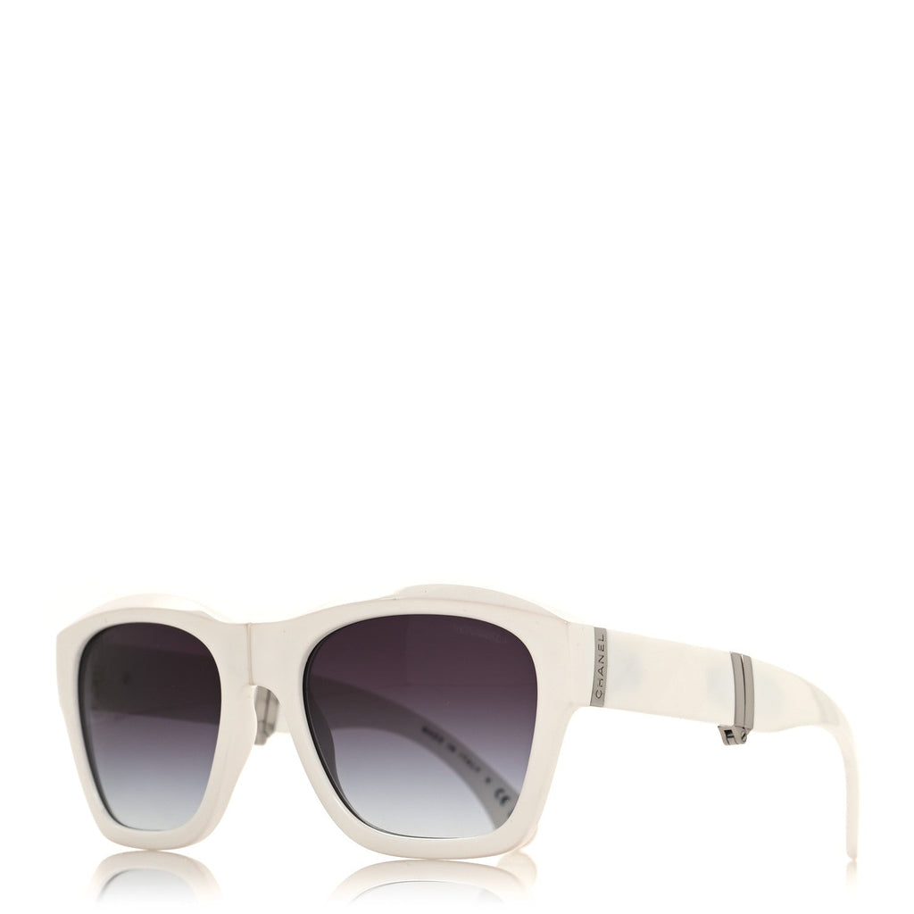Acetate Metal Crystal Square Folding Sunglasses 6055-B White
