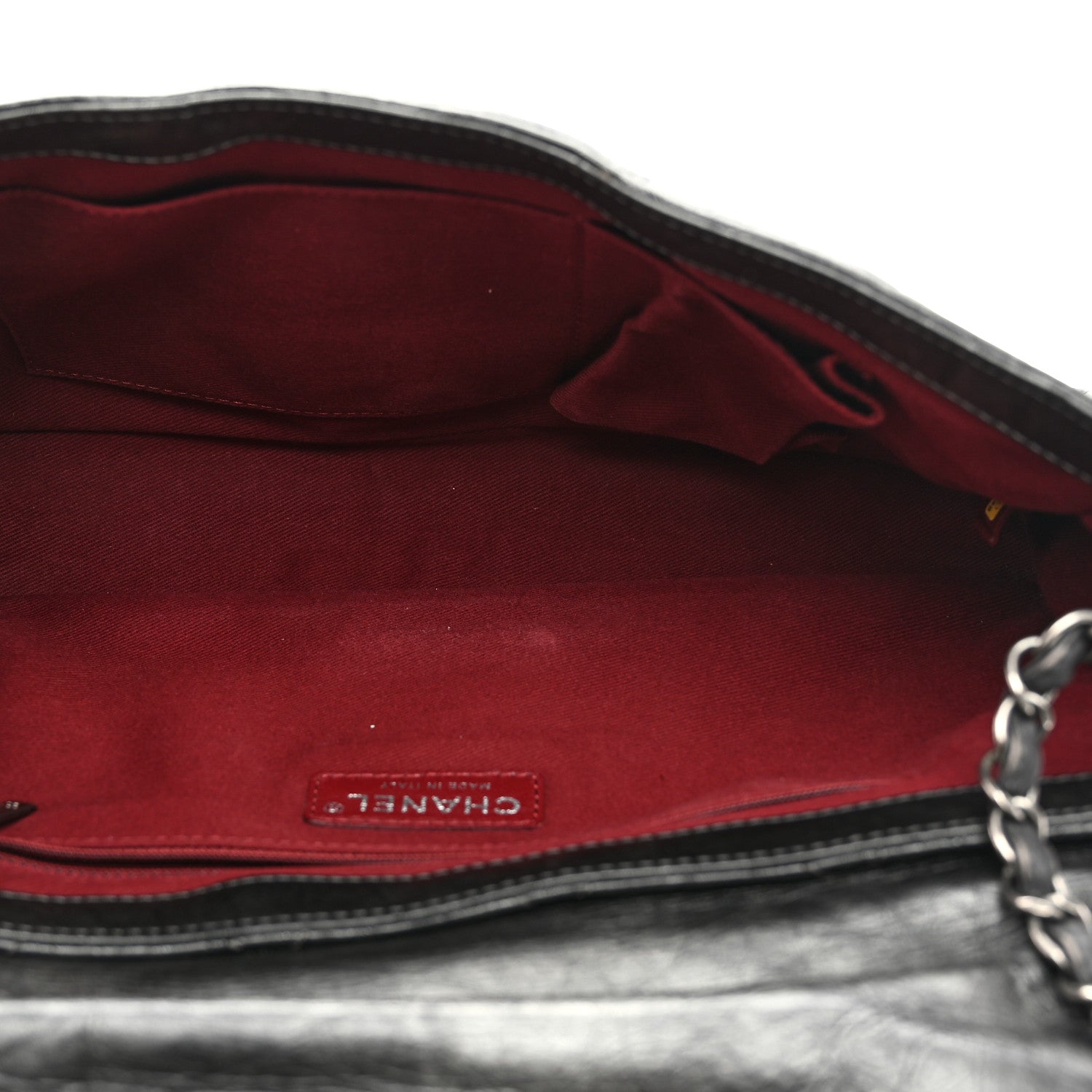 Aged Calfskin Quilted Medium Pondichery Flap Dark Grey