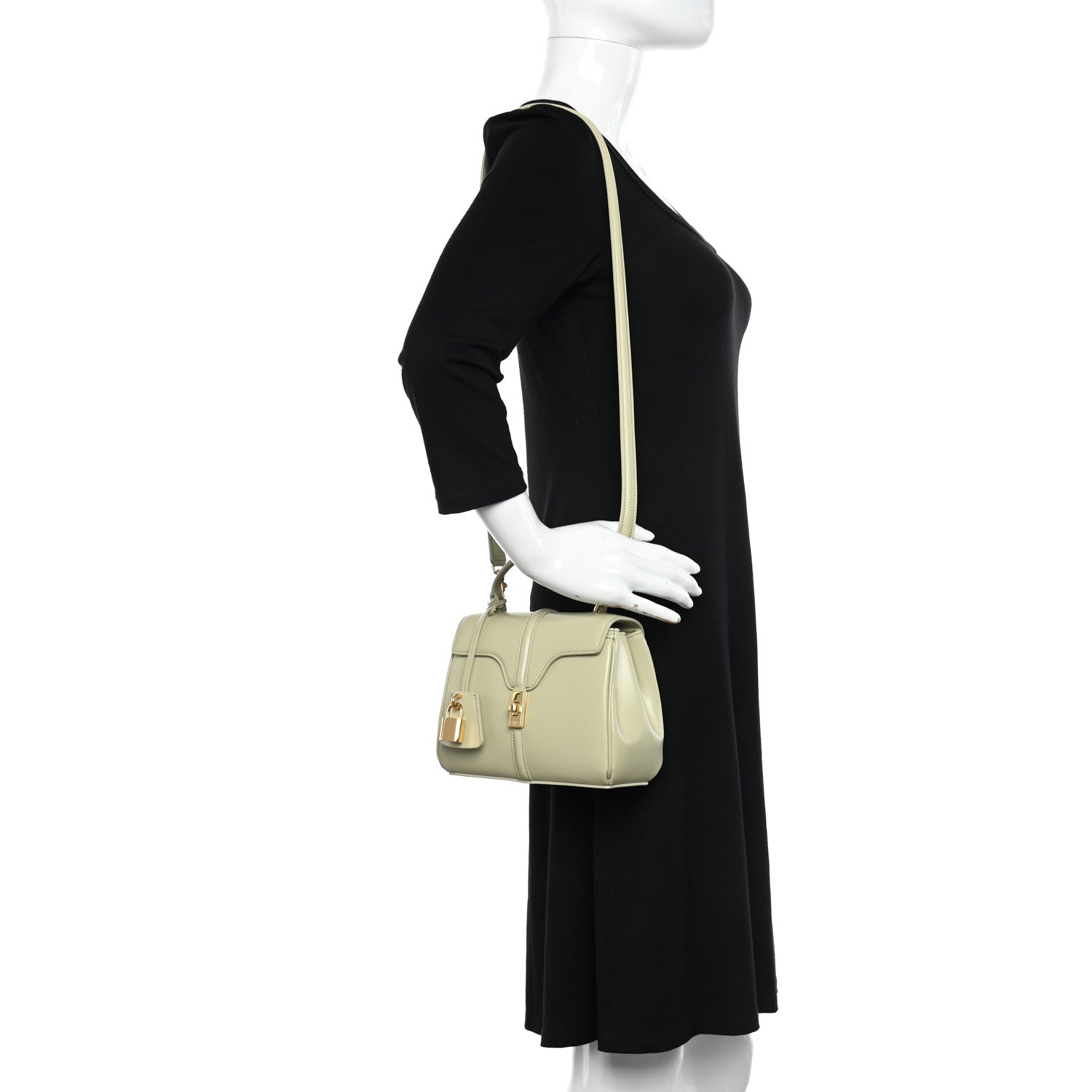 Satinated Calfskin Mini 16 Top Handle Bag Almond Green