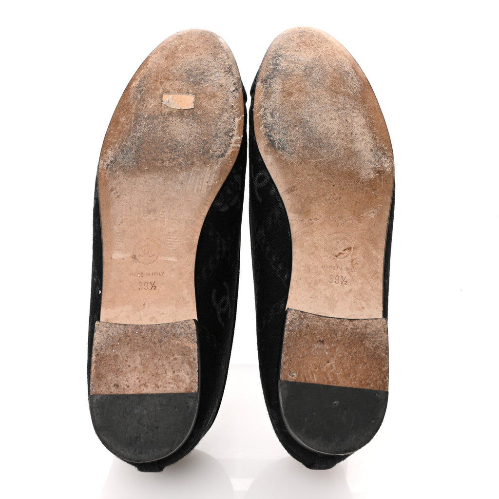 Denim Printed Cap Toe Ballerina Flats 39.5 Black White