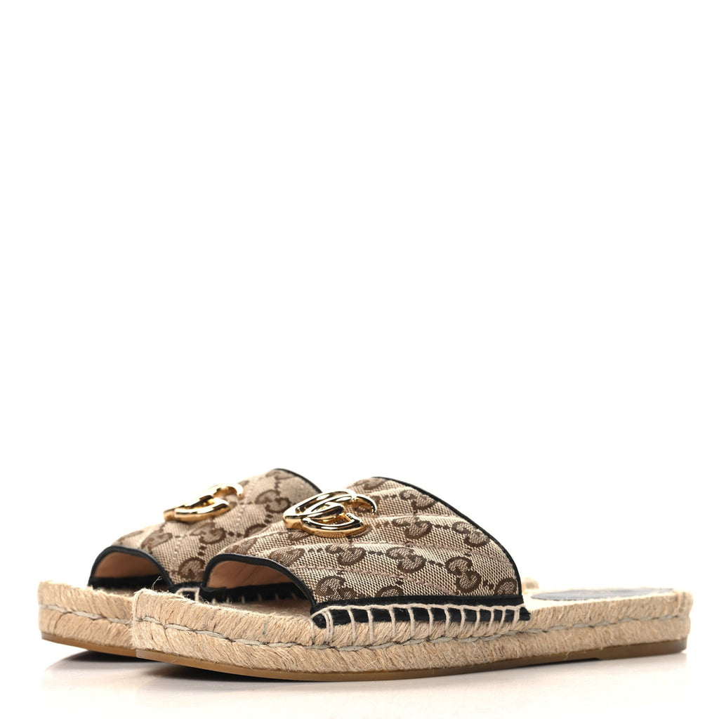 Monogram Matelasse GG Marmont Espadrille 20mm Slide Sandals 37.5 Beige Ebony Black