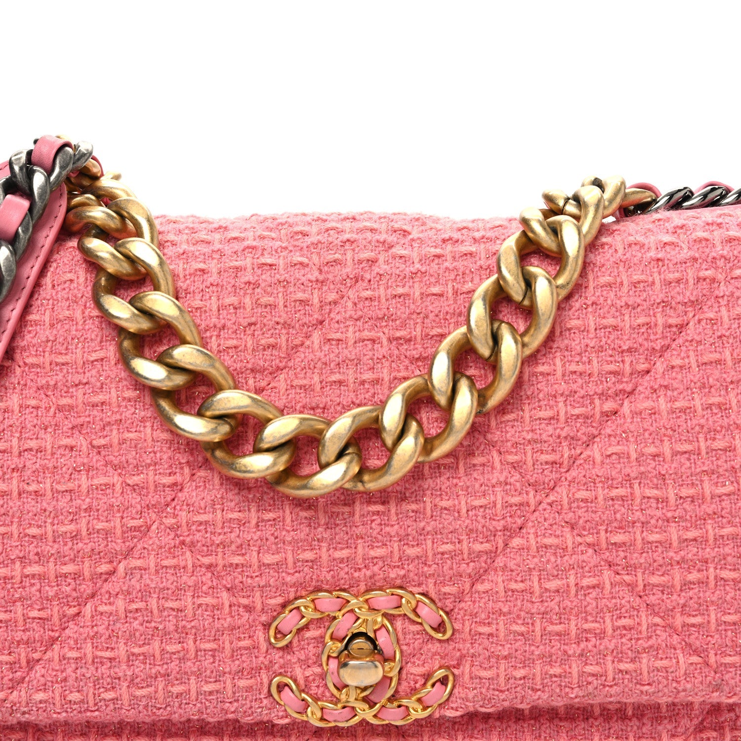 Metallic Tweed Quilted Large Chanel 19 Flap Pink
