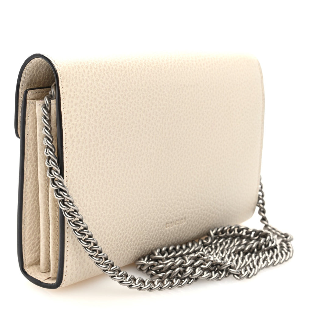 Dollar Calfskin Mini Dionysus Chain Wallet Mystic White