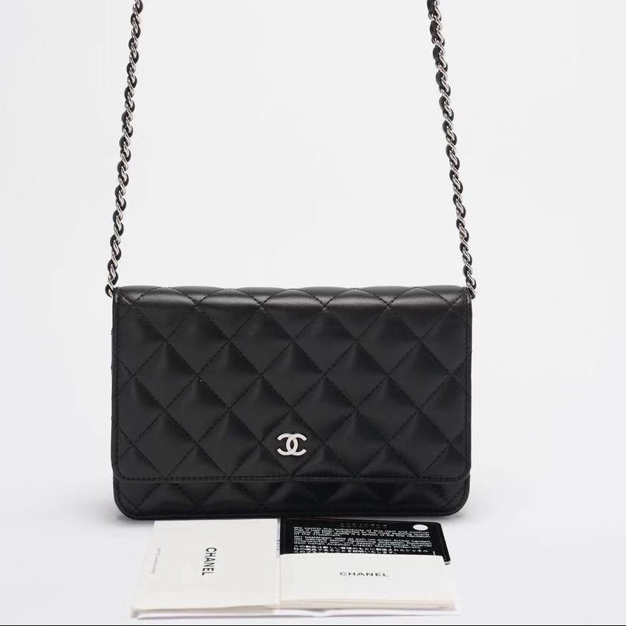Chanel Wallet on Chain (WOC) Black Cross Body Bag Lambskin Leather Silver Hardware 2017