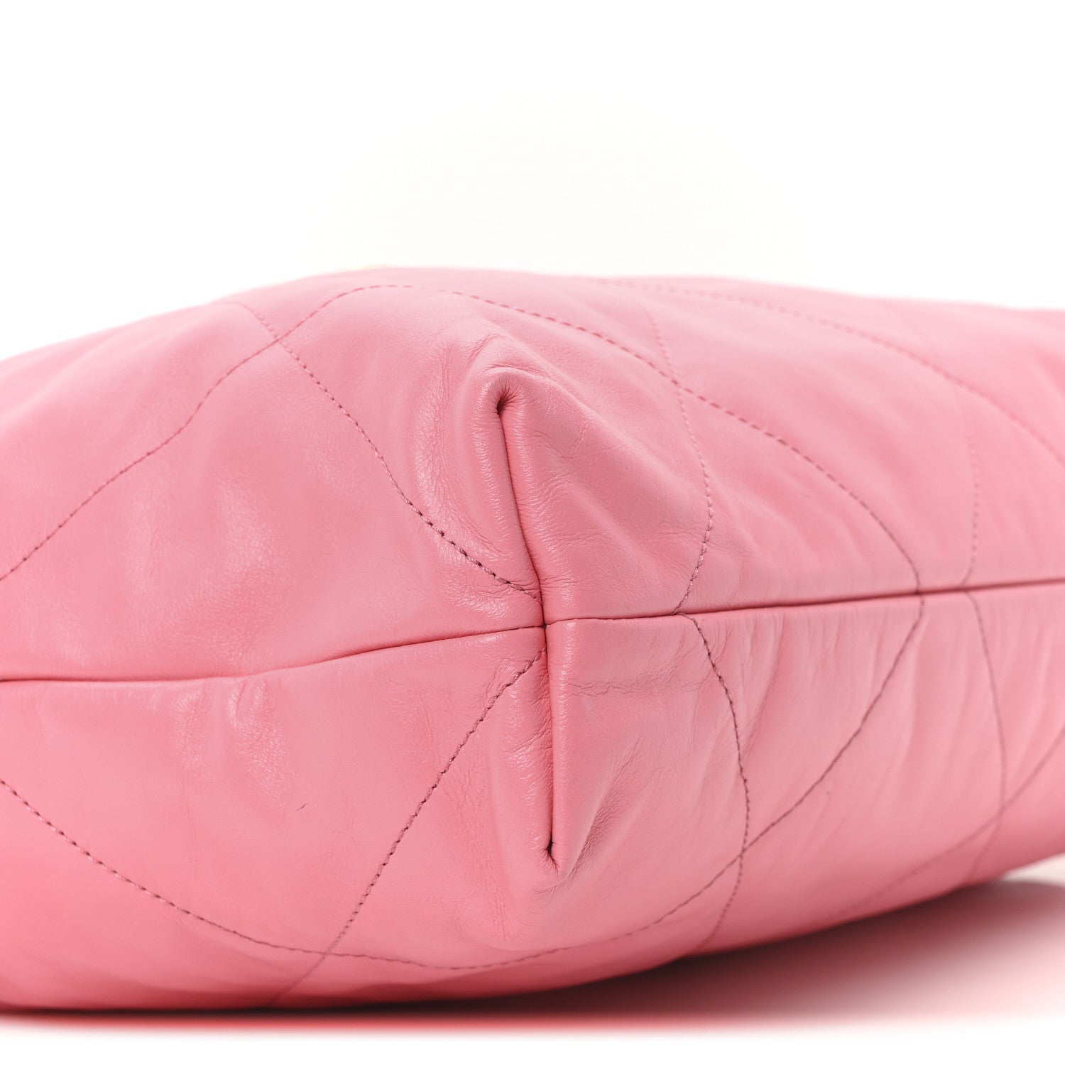 Shiny Calfskin Quilted Chanel 22 Drawstring Bag Coral Pink