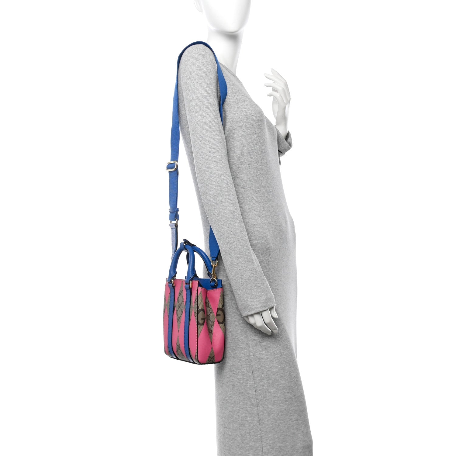 GG Supreme Monogram Textured Dollar Calfskin Rhombus Mini Tote Bag Beige Ebony Pink Blue