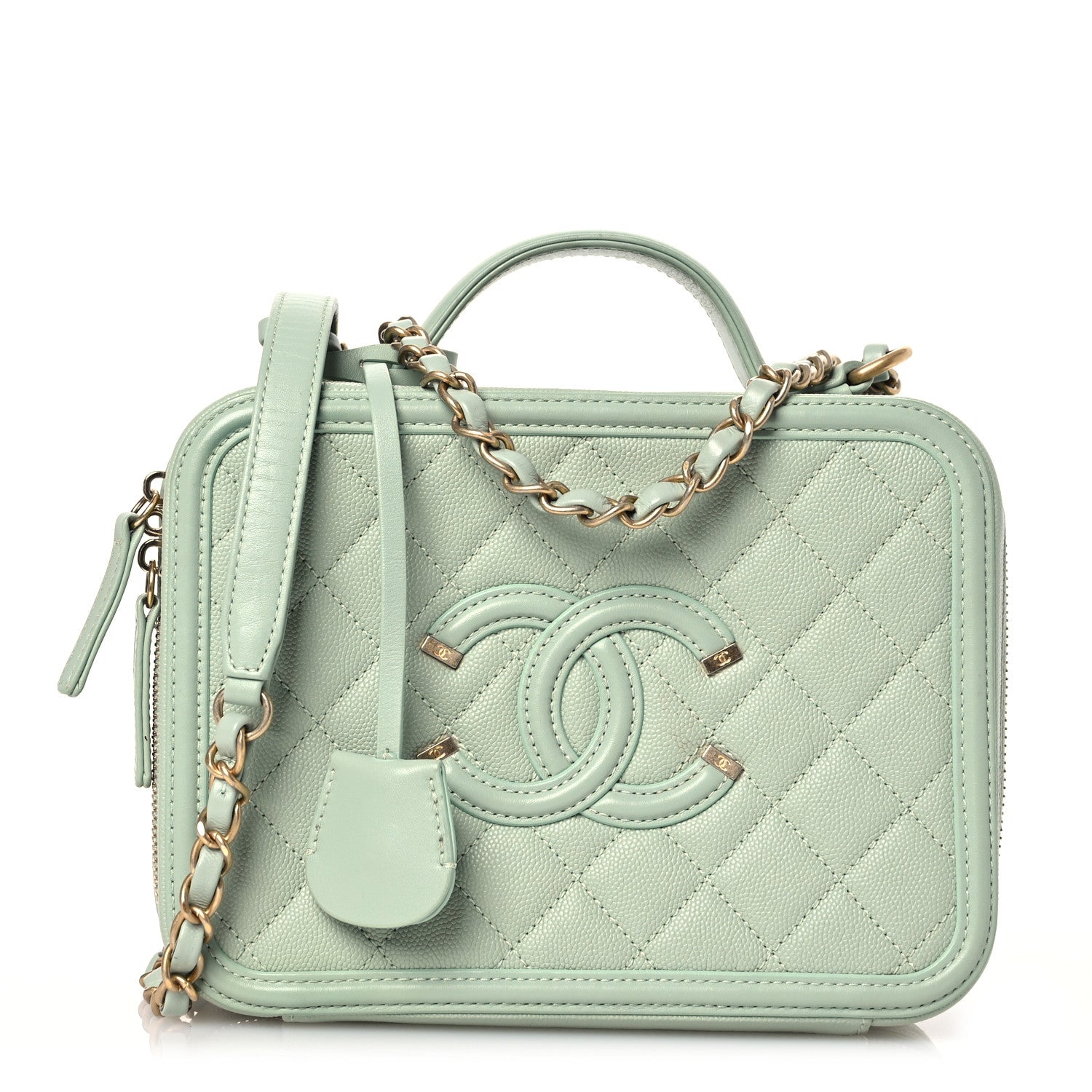 Caviar Quilted Medium CC Filigree Vanity Case Mint