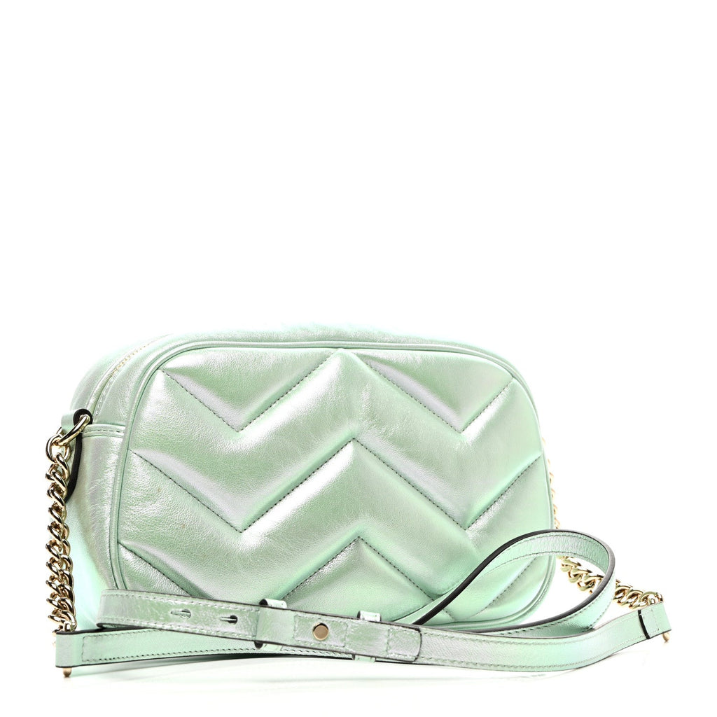 Iridescent Nappa Chevron Matelasse Small GG Marmont Chain Shoulder Bag Iridescent Salvy Green
