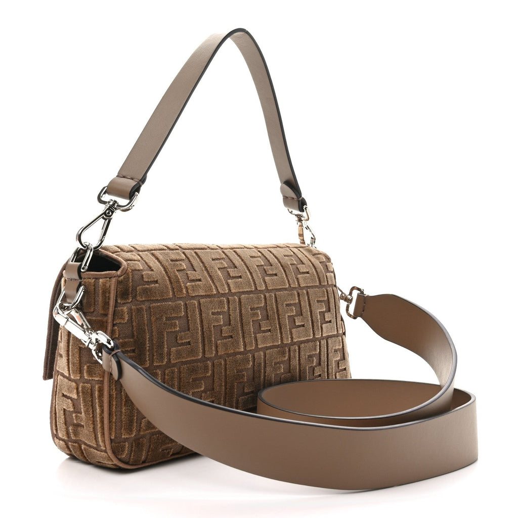 Velvet Jacquard FF Crystal Embossed Baguette Cappuccino