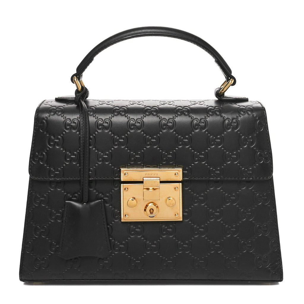 Guccissima Signature Small Padlock Top Handle Bag Black