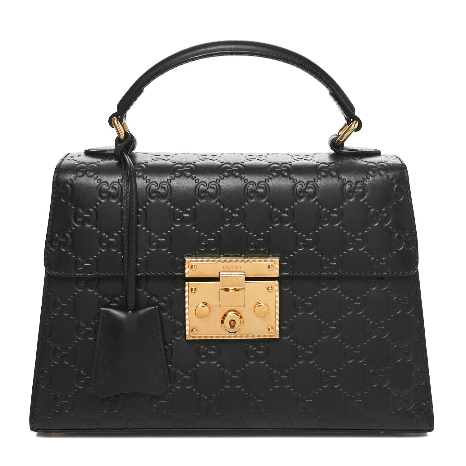 Guccissima Signature Small Padlock Top Handle Bag Black