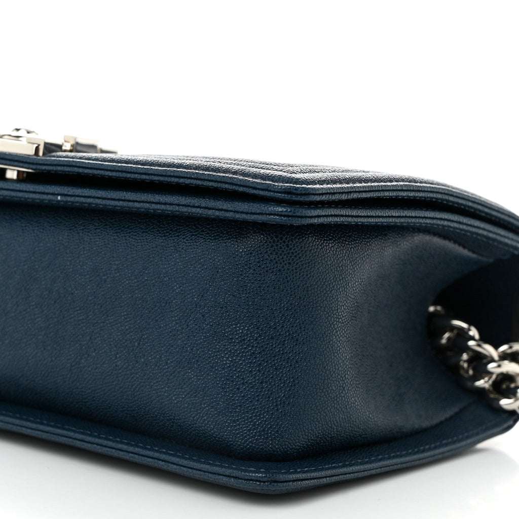 Caviar Quilted Medium Boy Flap Dark Blue