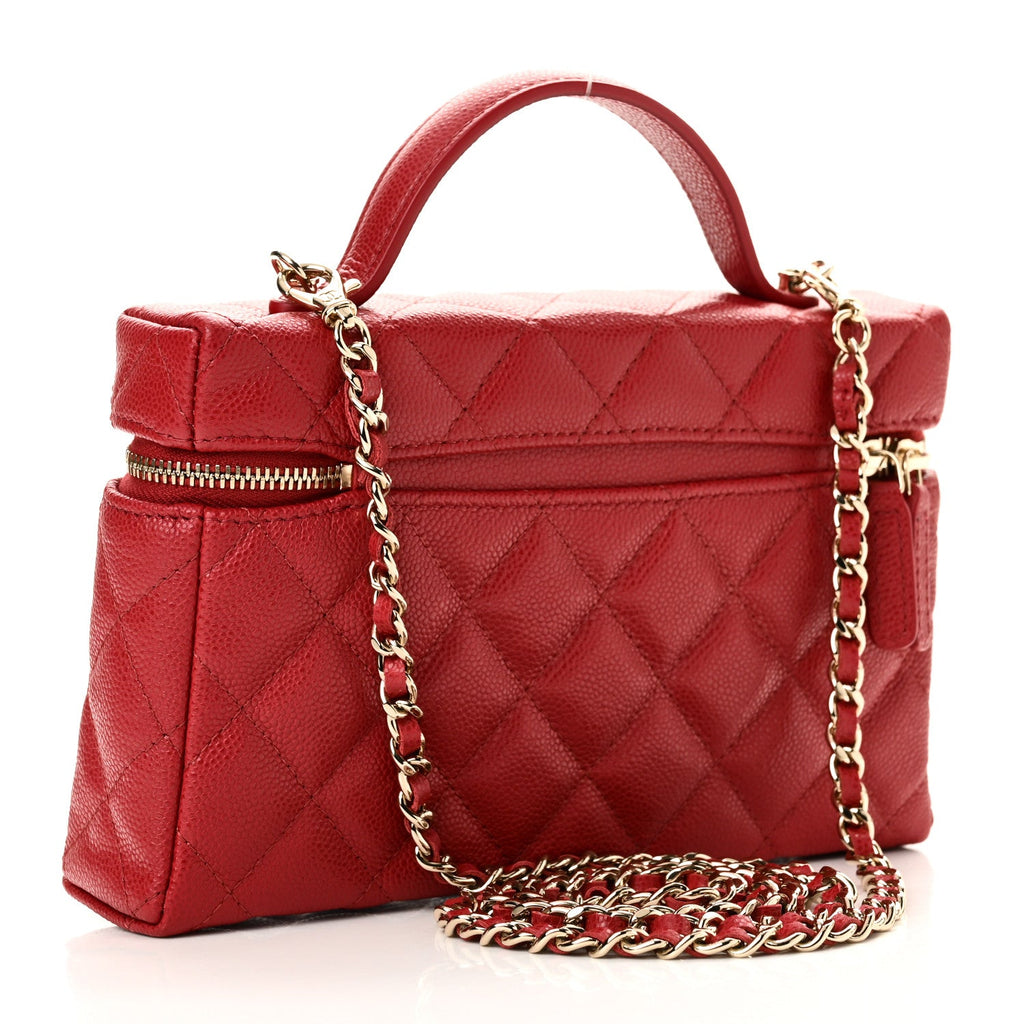Caviar Quilted Top Handle Slim Vanity With Chain Red
