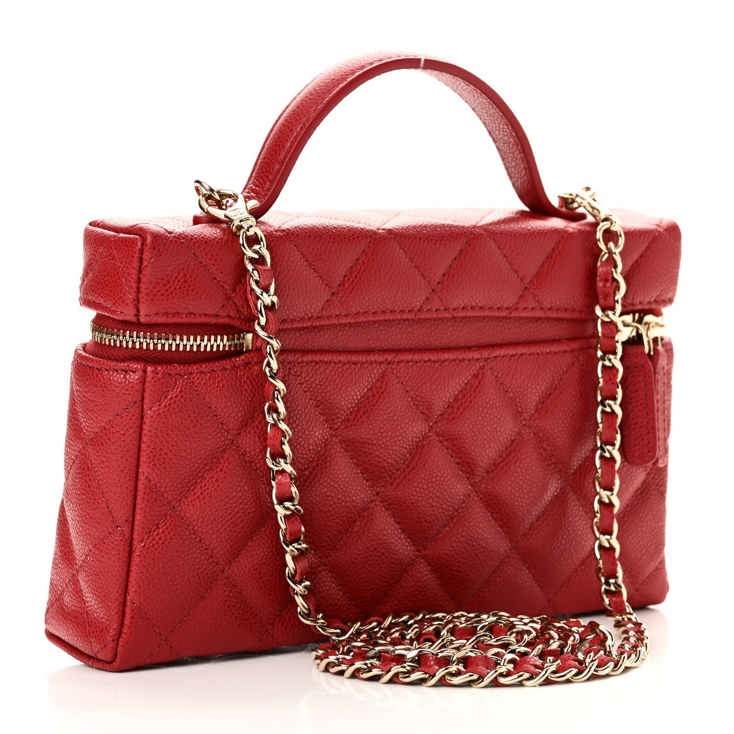 Caviar Quilted Top Handle Slim Vanity With Chain Red