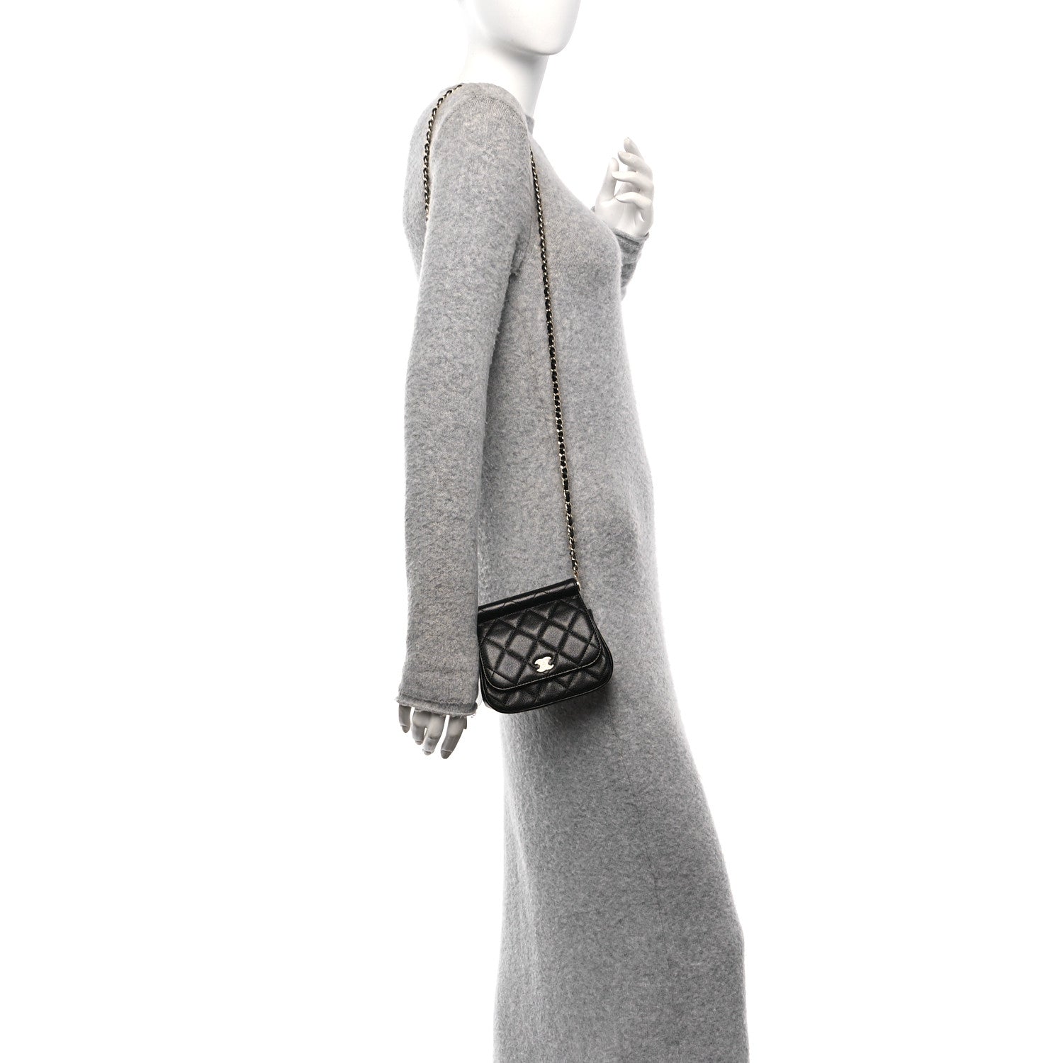 Caviar Quilted  Mini Flap Clutch With Chain Black