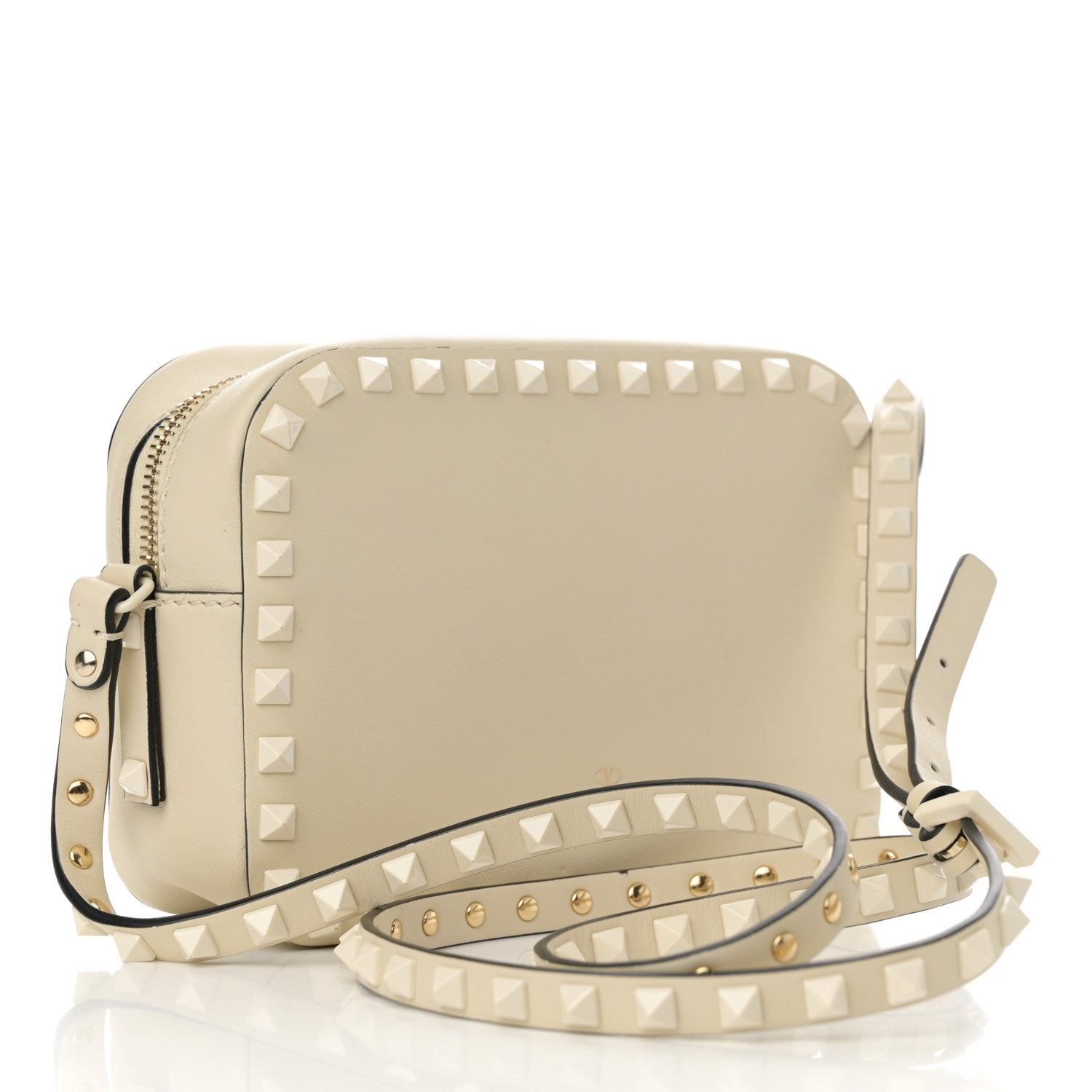 Vitello Monochrome Rockstud Camera Crossbody Bag Ivory