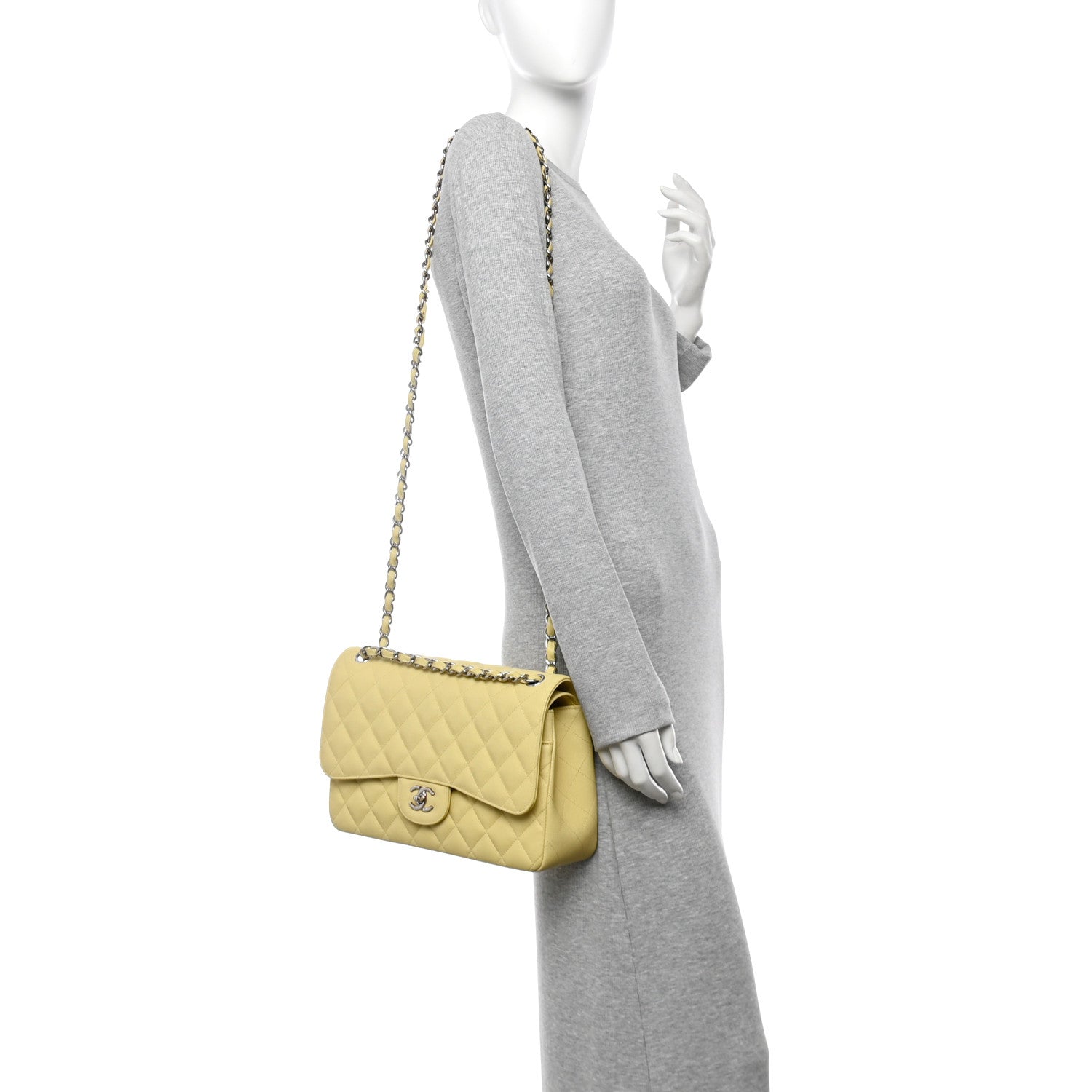 Caviar Quilted Jumbo Double Flap Yellow