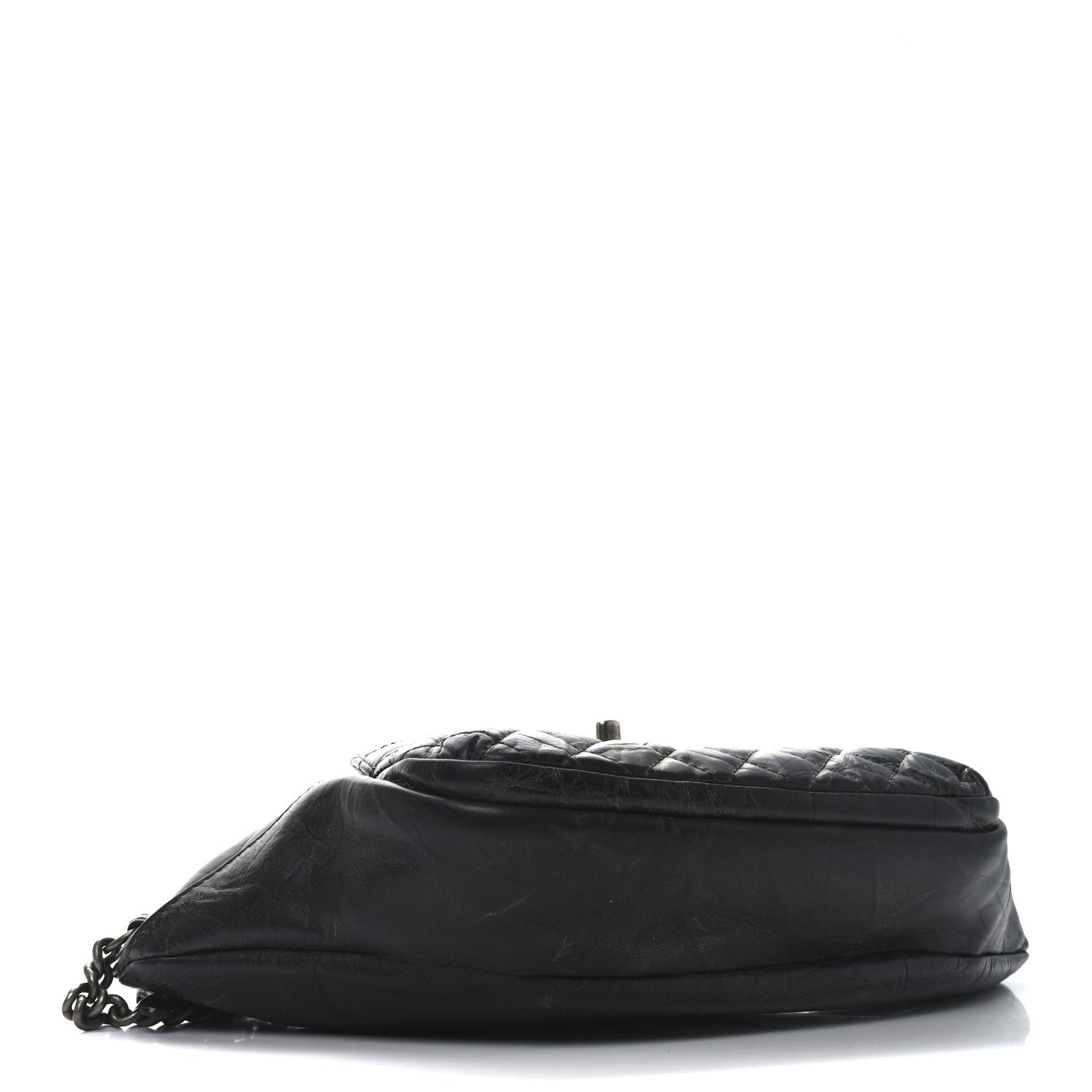 Crumpled Calfskin Quilted Casual Rock Waist Bag Fanny Pack Black