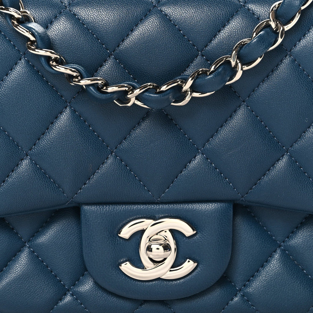 Lambskin Quilted Mini Square Flap Dark Blue