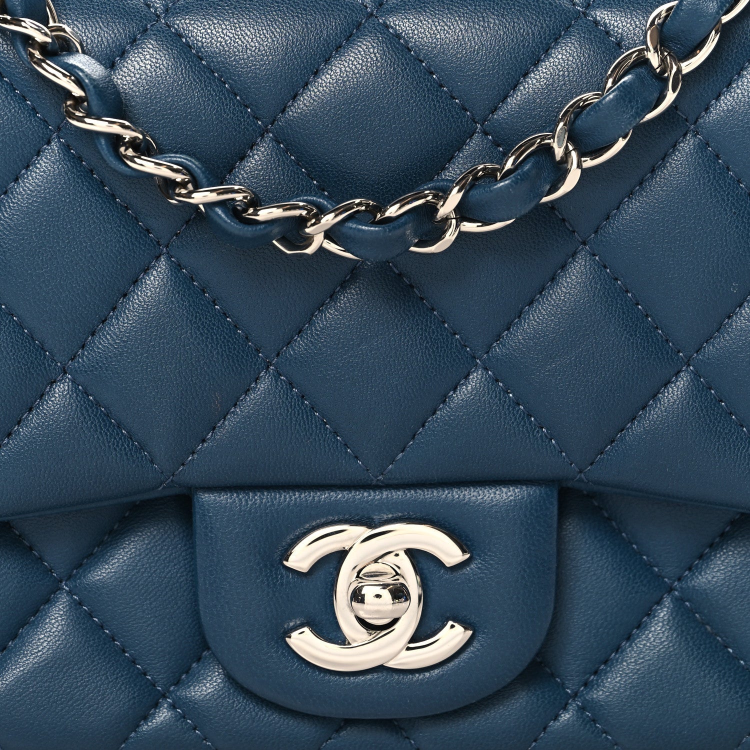 Lambskin Quilted Mini Square Flap Dark Blue