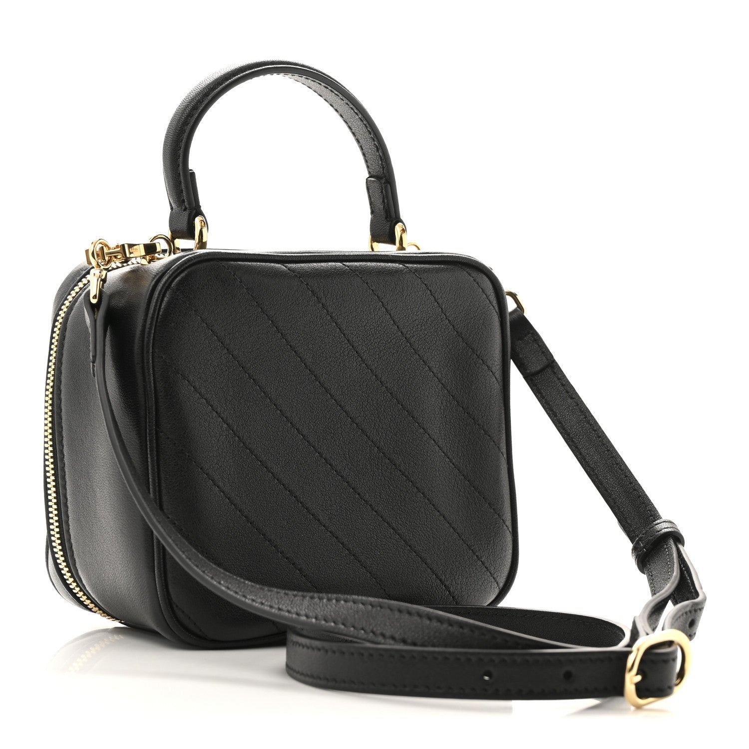 Sakai Be Green Calfskin Diagonal Stitched Blondie Top Handle Bag Black