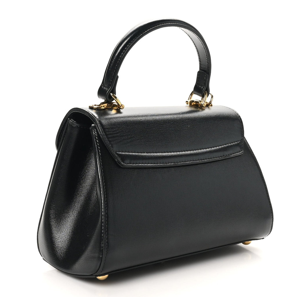 Glazed Textured Calfskin Mini Horsebit 1955 Top Handle Flap Bag Black