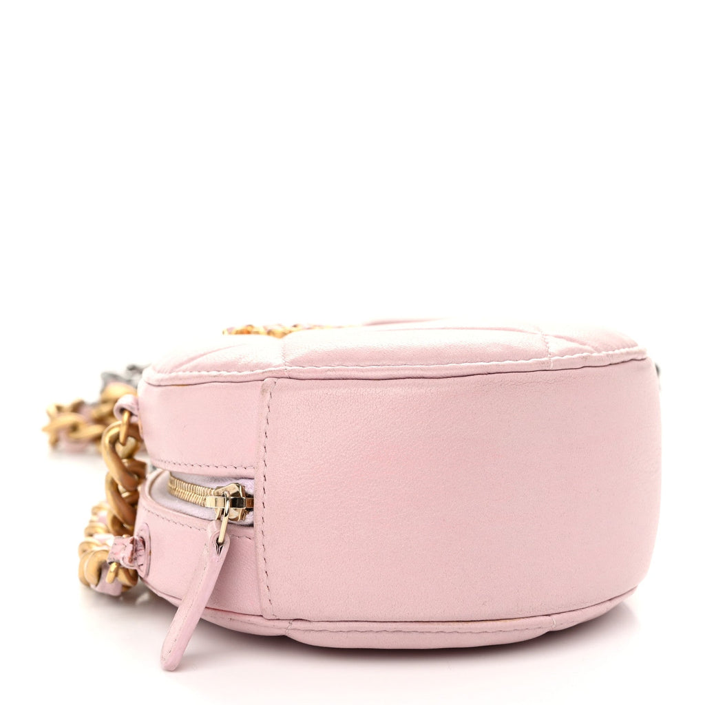 Lambskin Quilted Chanel 19 Round Clutch With Chain Pink