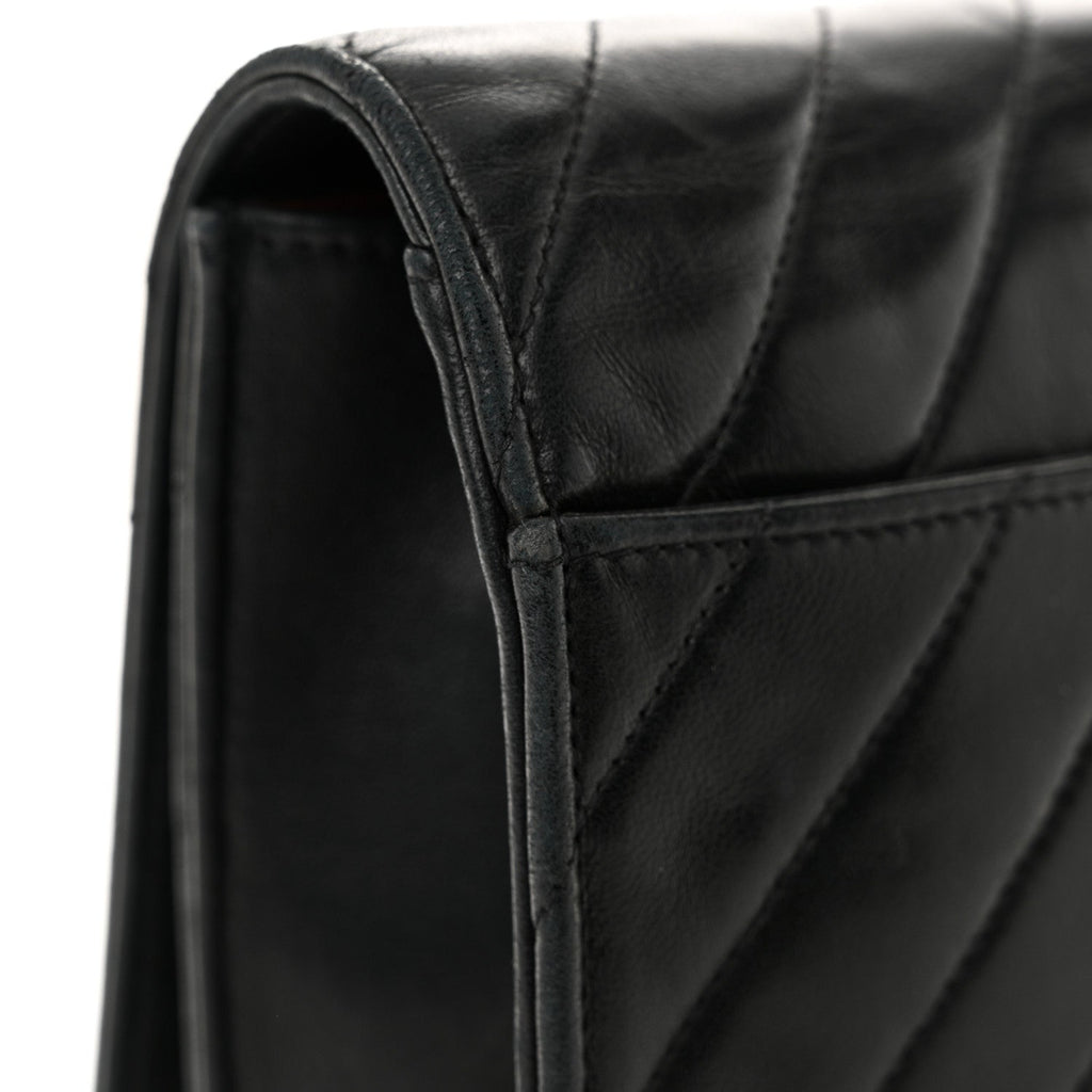 Lambskin Chevron Quilted Flap Black