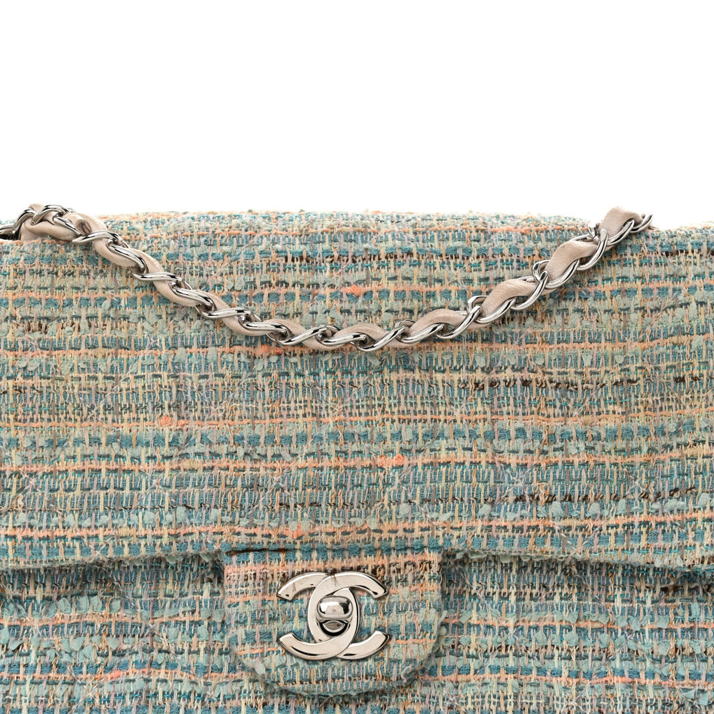 Tweed Quilted Medium Double Flap Blue Multicolor