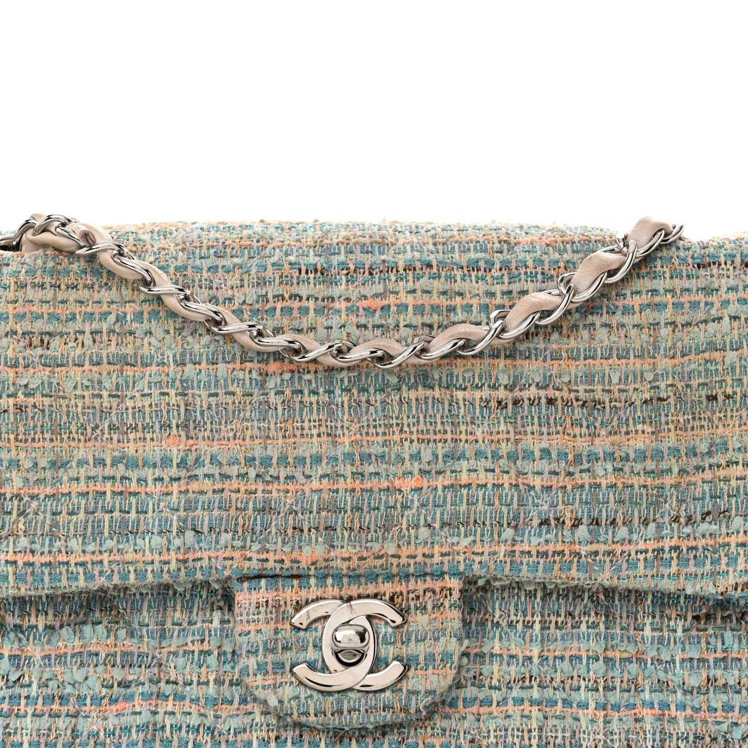 Tweed Quilted Medium Double Flap Blue Multicolor