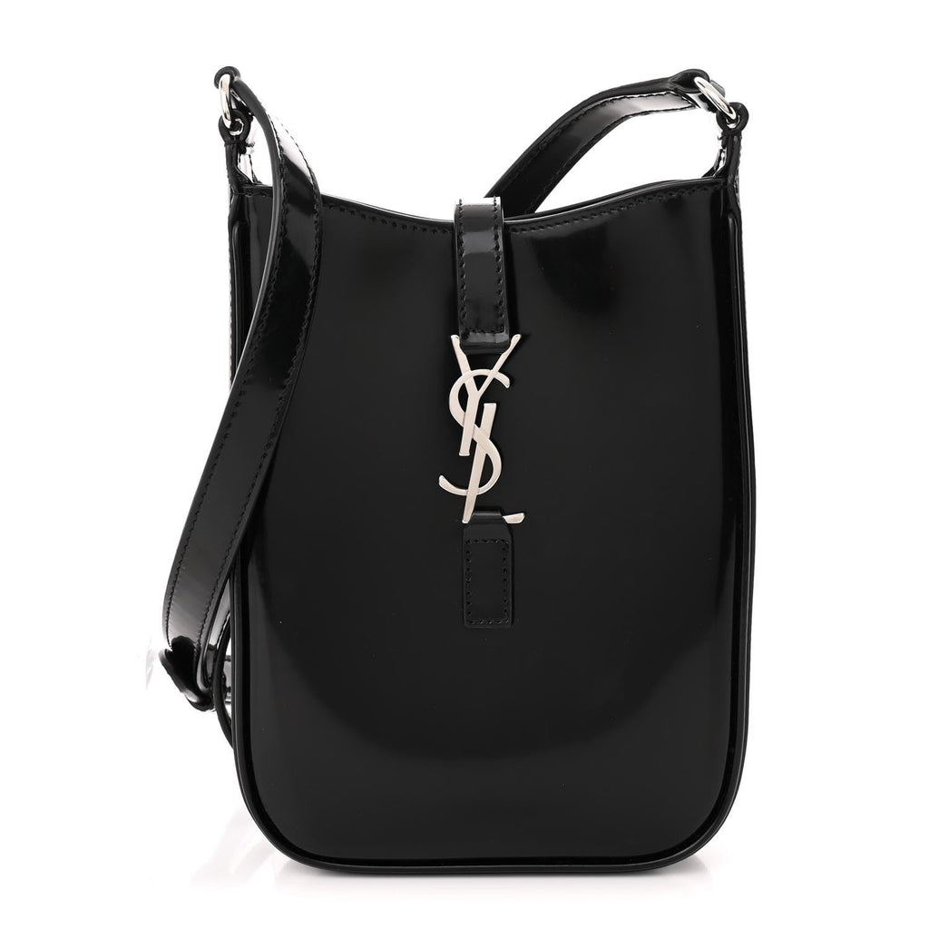 Patent Calfskin Mini Le 5 A 7 Vertical Hobo Black