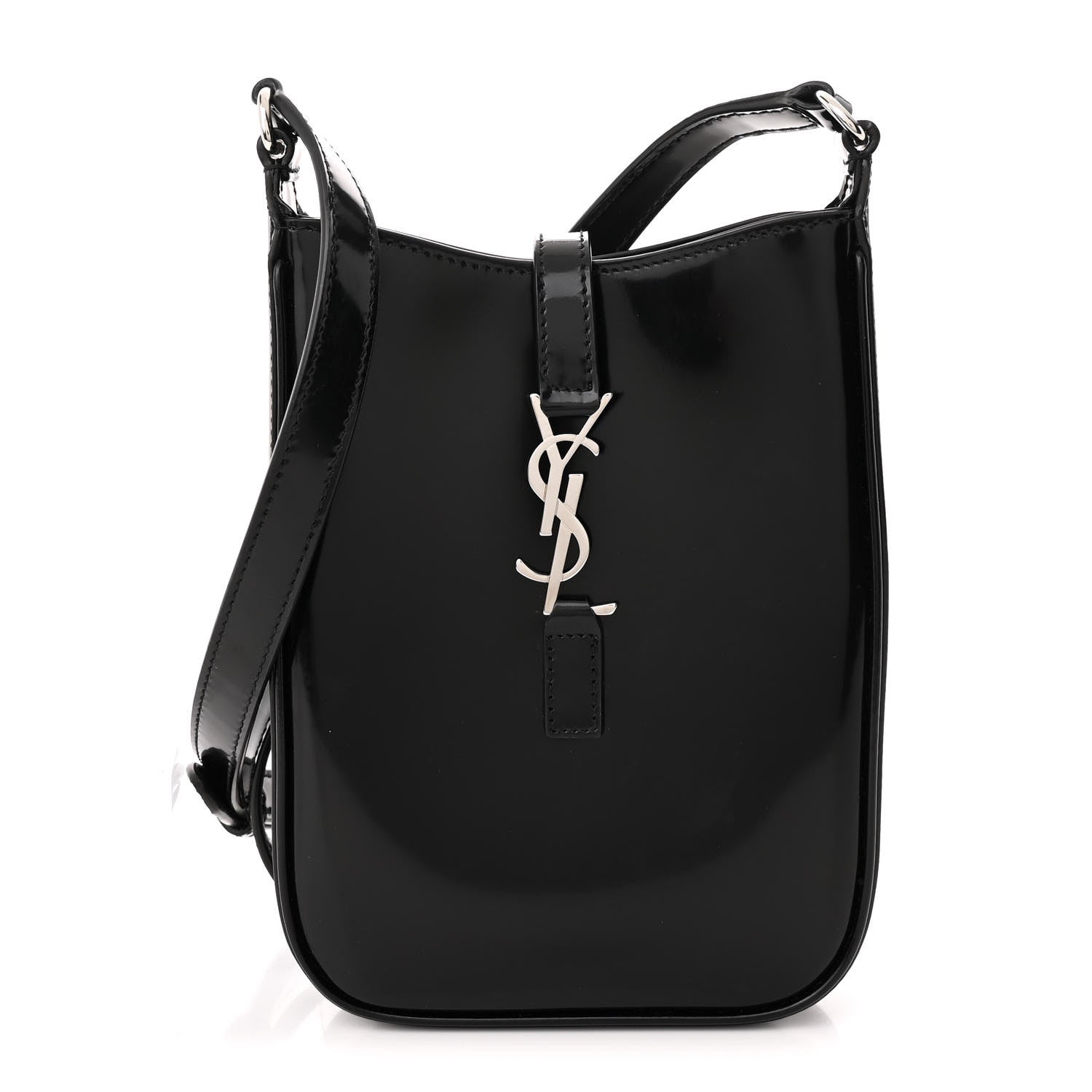 Patent Calfskin Mini Le 5 A 7 Vertical Hobo Black