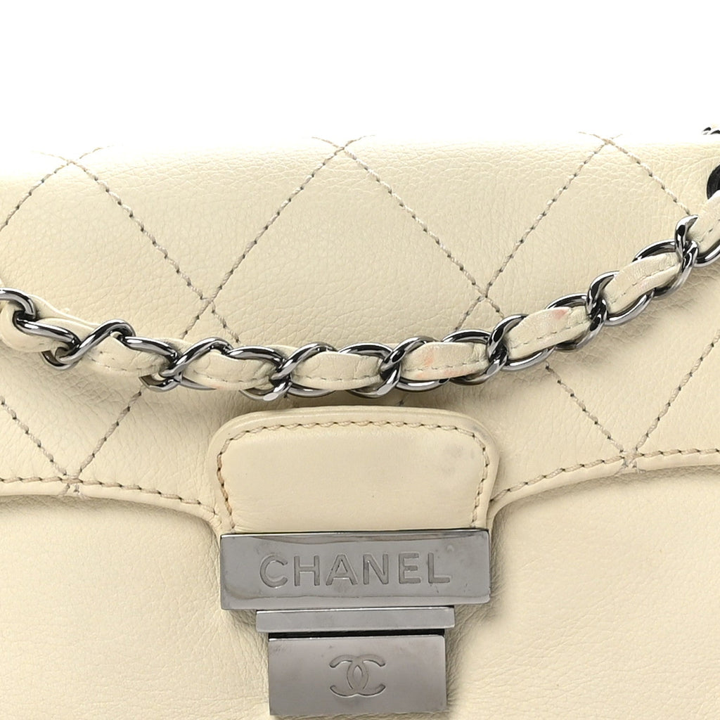 Calfskin Stitched Accordion Flap White