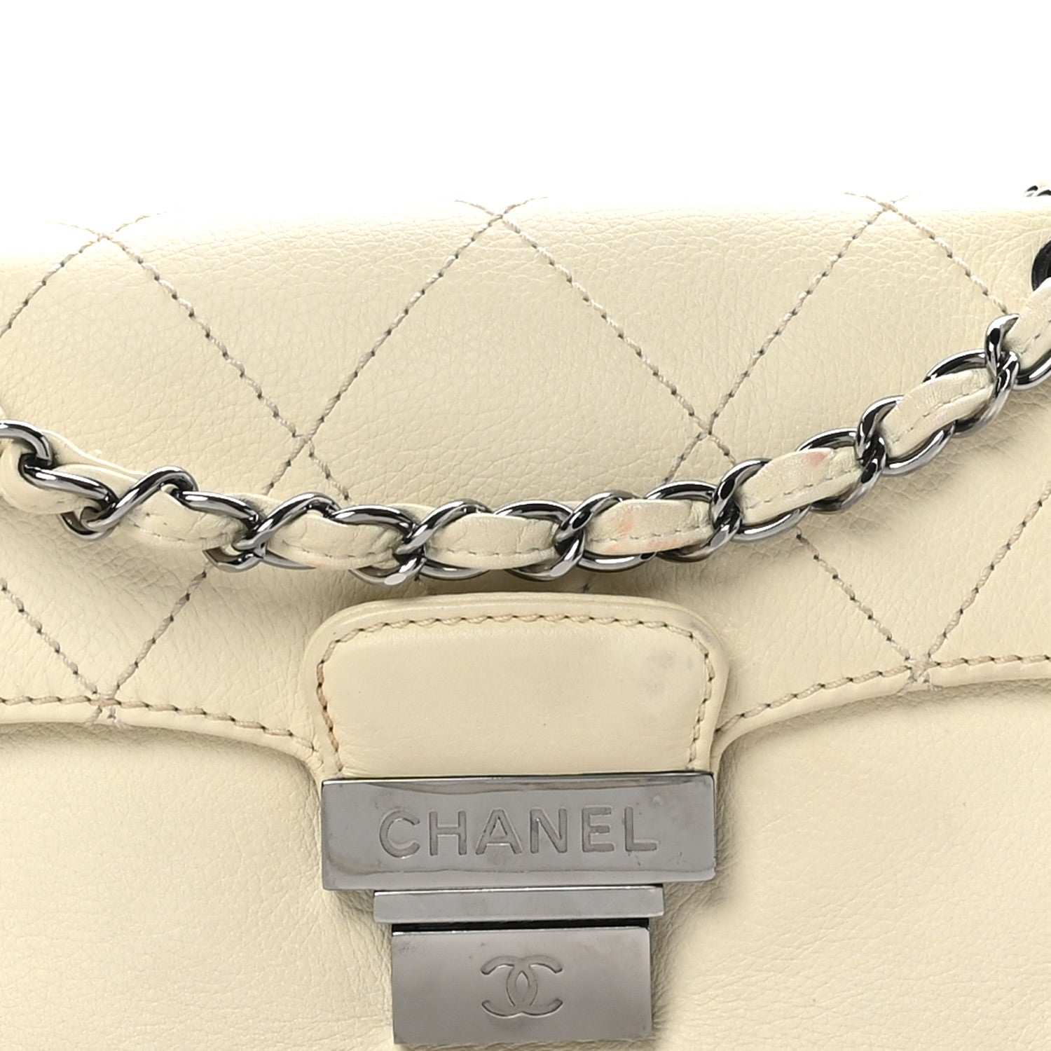 Calfskin Stitched Accordion Flap White