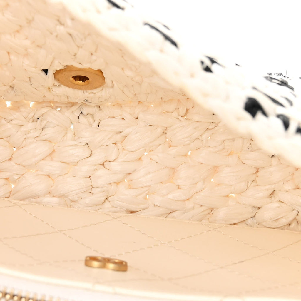 Raffia Effect Tweedy Mini Flap Bag White Black