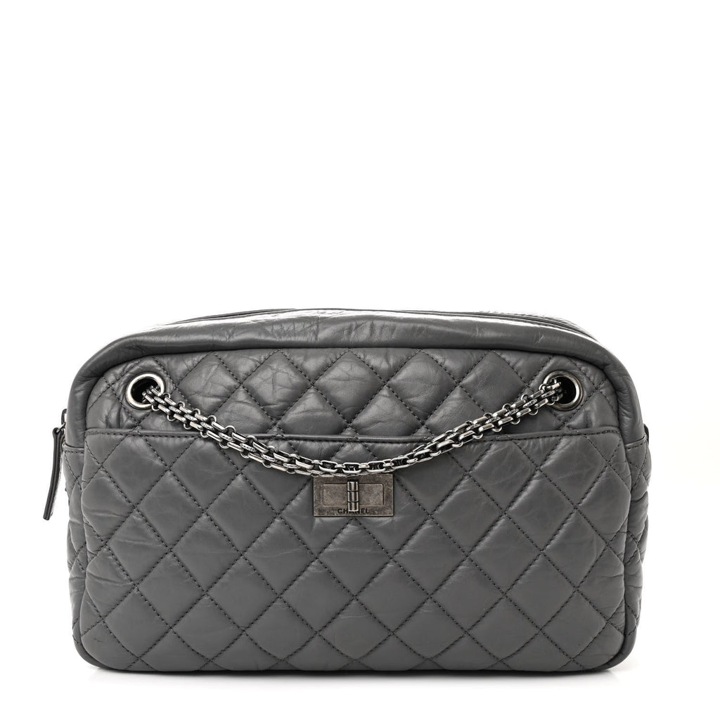 Aged Calfskin Quilted Medium Reissue Camera Case Grey