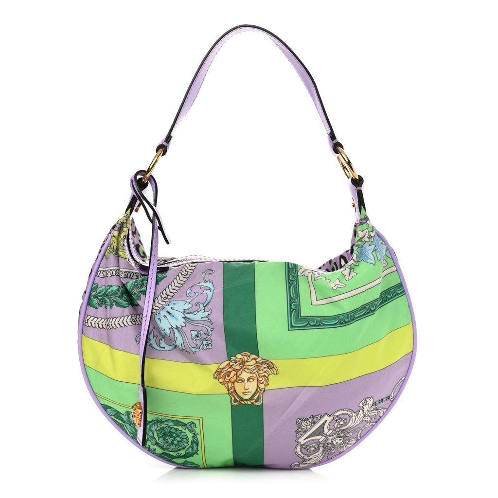 Nylon Calfskin Barocco Mosaic Print Hobo Bag Jacaranda Multicolor